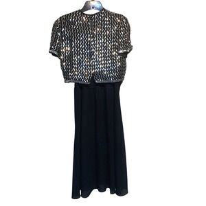 Norman Berg Denise Fashions Dress Set 7/8 Black Silver Sequin Bolero Vintage
